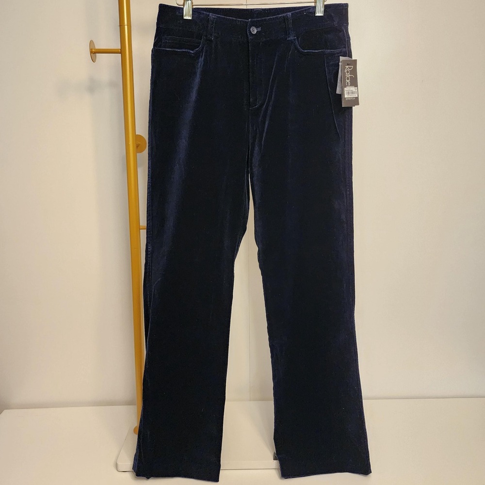8 Dark Blue Sexy Velvet Pants, Stretch Bootcut Size 8, Rafaella Brand